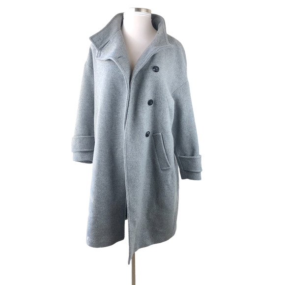 Zara Basic Asymmetric Button Coat Wool Blend Gray Women's Size XL - Picture 2 of 10